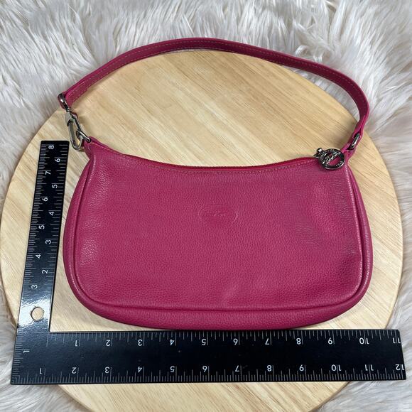 Longchamp Leather Shoulder Bag Iconic Style Women Purse Magenta Equestrian Small - Picture 14 of 16